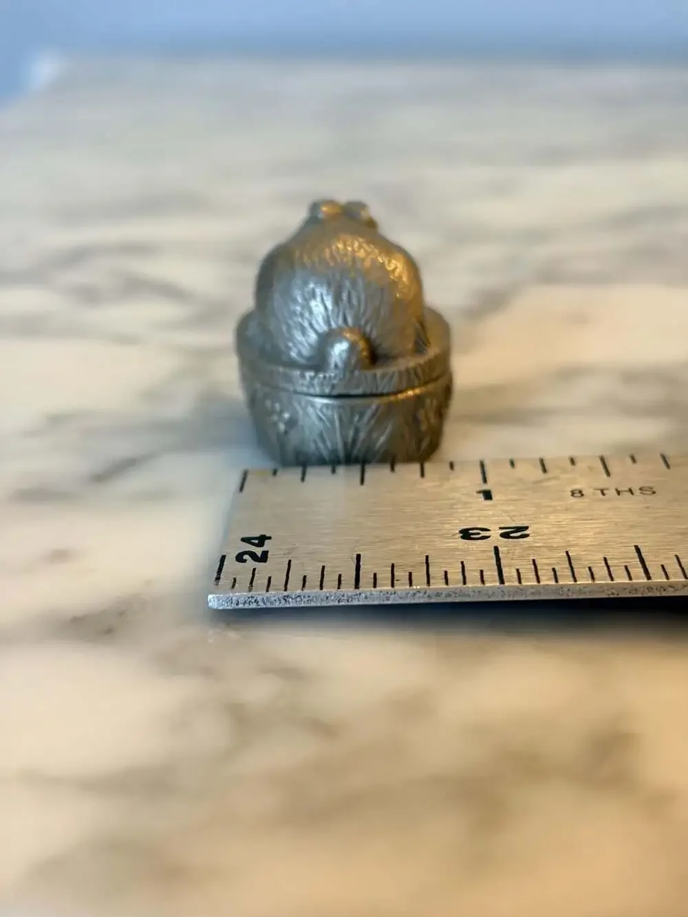 Vintage Genuine Pewter Rabbit Tiny Trinket Box